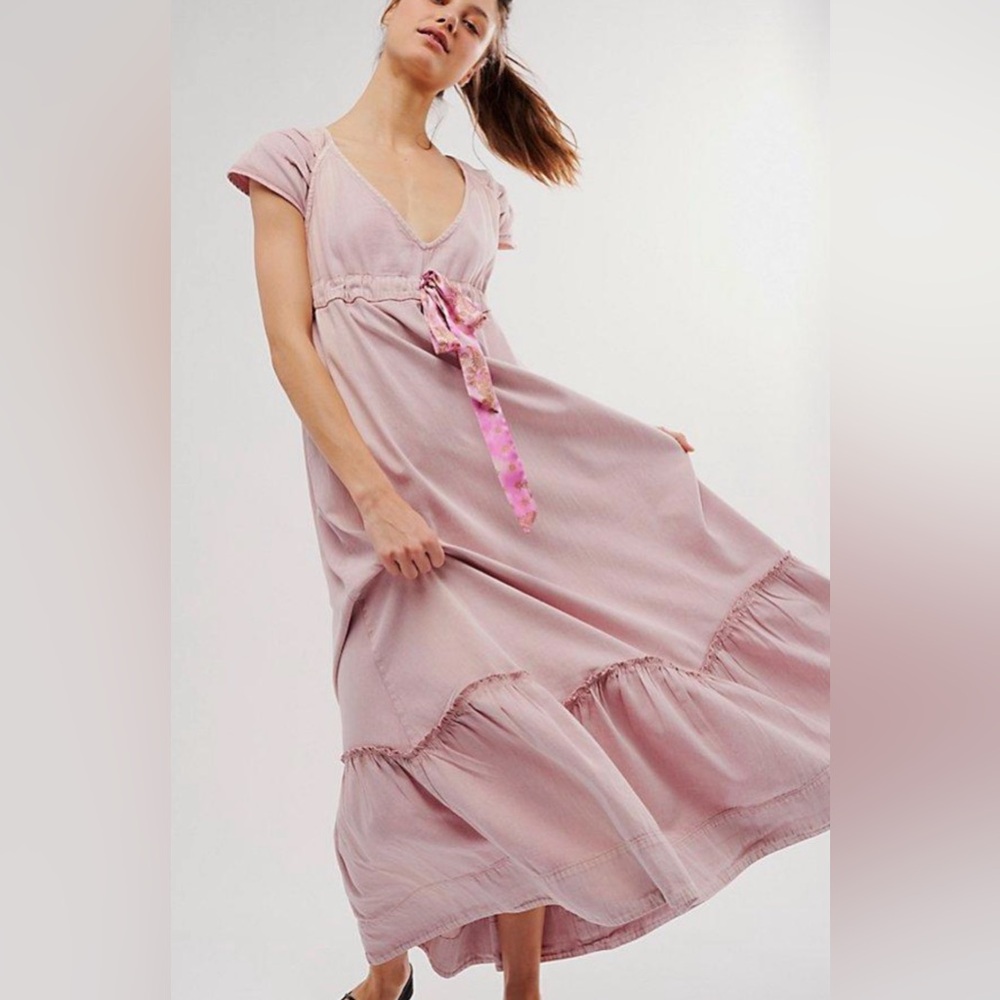 Free People Roucha Denim Maxi Dress In Pale Mauve Size XS - Picture 5 of 16